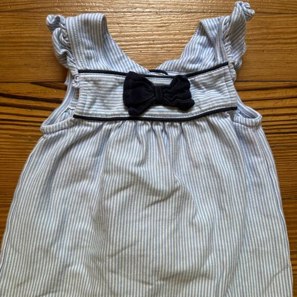 Posh Pickle blue white striped navy bow accent romper SIZE 24M - Picture 2 of 5